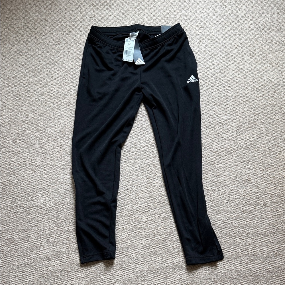 NWT Adidas Women’s Black Athletic Pants drawstring waist & pockets, ankle zip